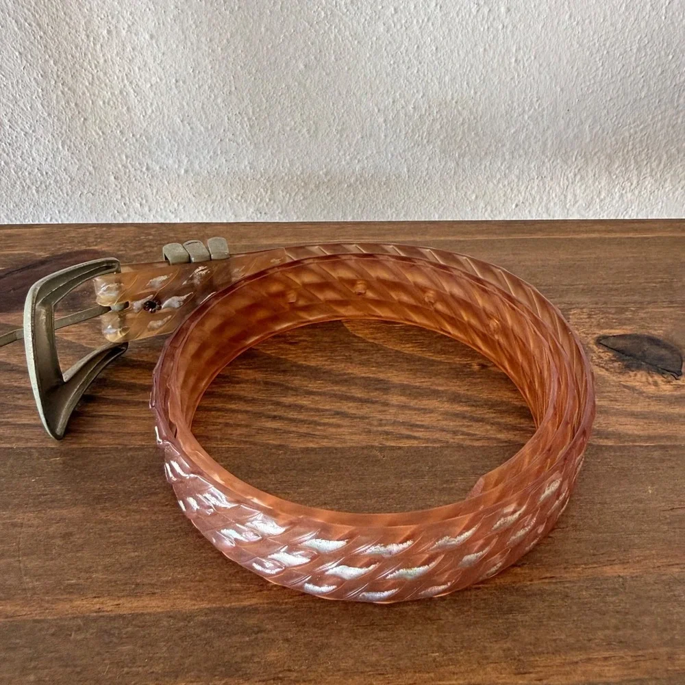 Vintage Lucite Style Translucent Carved Belt 36